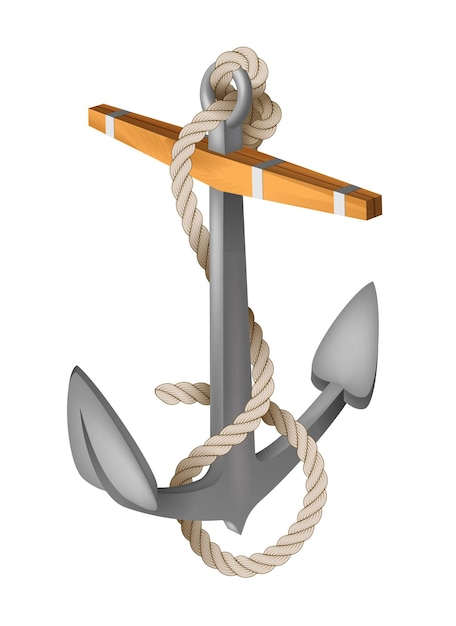 Vector anchor and rope isolated on white