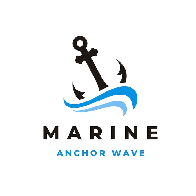 Vector anchor silhouette with waves for boat ship navy nautical transport logo design