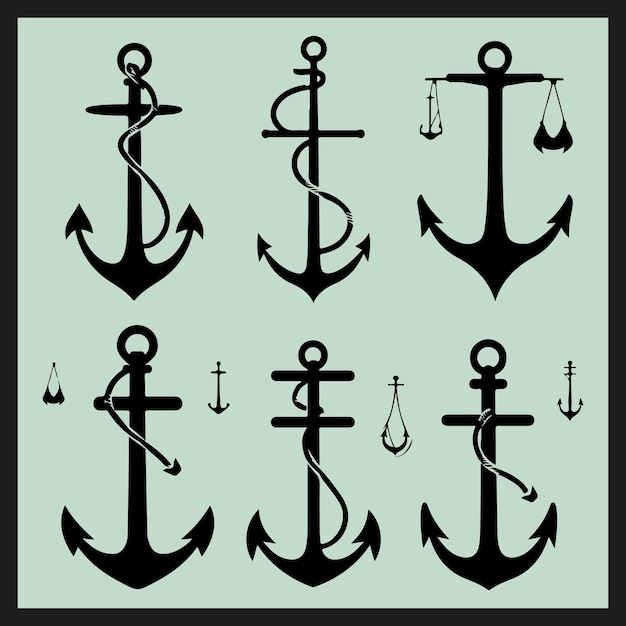 Vector anchor silhouettes set vector