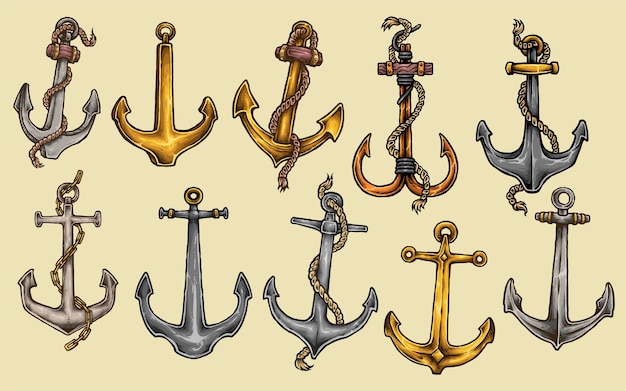 Vector anchor tattoo set