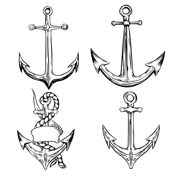 Vector anchor tattoo templates black white classical sketch