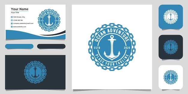 Icona di logo di vettore di ancoraggio simbolo dell'illustrazione della barca dell'oceano del mare marittimo nautico. logo design e biglietto da visita
