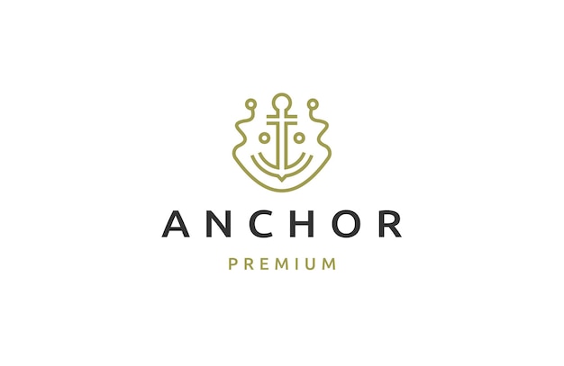 Anchor with line art style logo design template