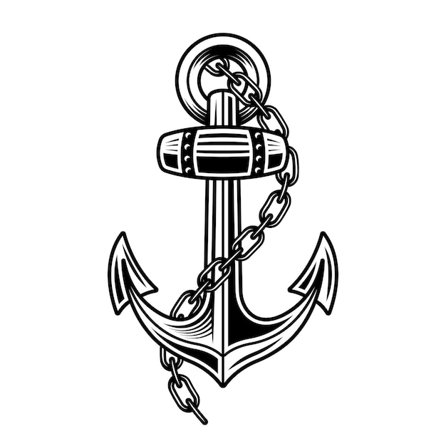 Premium Vector | Anchor with metal chain vector object in vintage ...