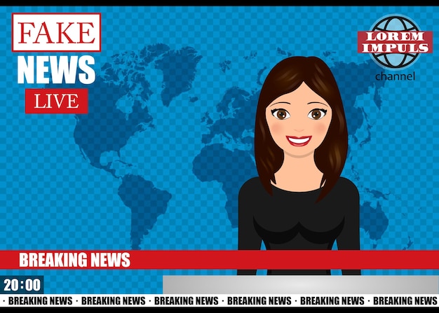 Anchorman op tv uitgezonden nieuws Fake Breaking News vectorillustratie Media op televisie concept