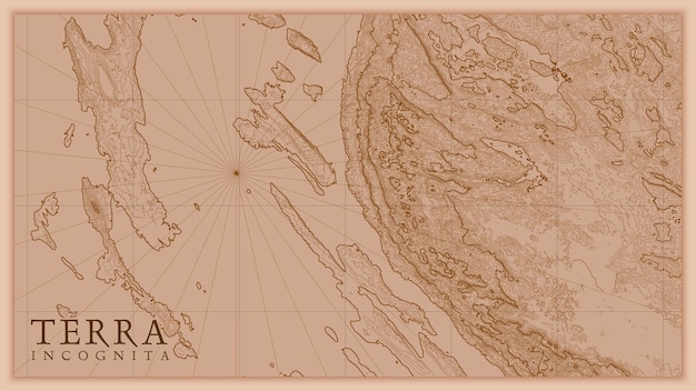 古代の抽象的な地球の救済の古い地図ファンタジー風景の生成された概念的なベクトル標高地図