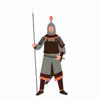 Vector ancient armored chinese warrior with spear imperial guardsman isolated on white background