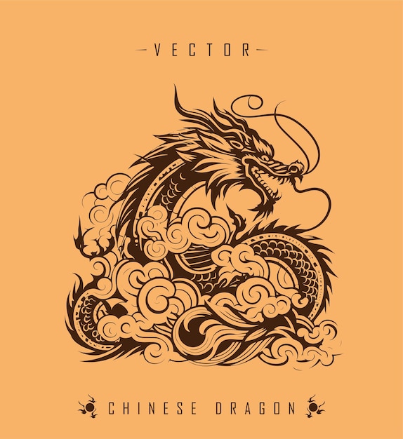Vector the ancient art of dragon illustration in oriental decorative style