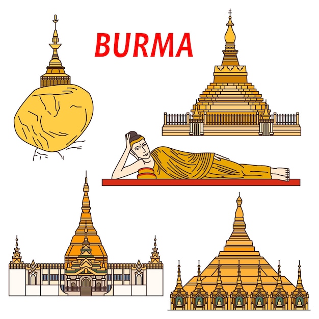 Vector ancient buddhistic temples of burma colorful icon