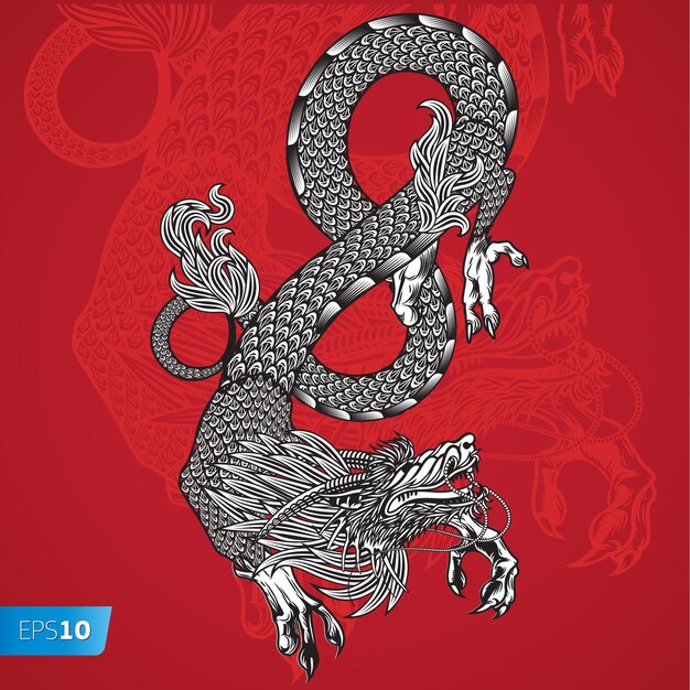 Ancient chinese dragon and red background vector image