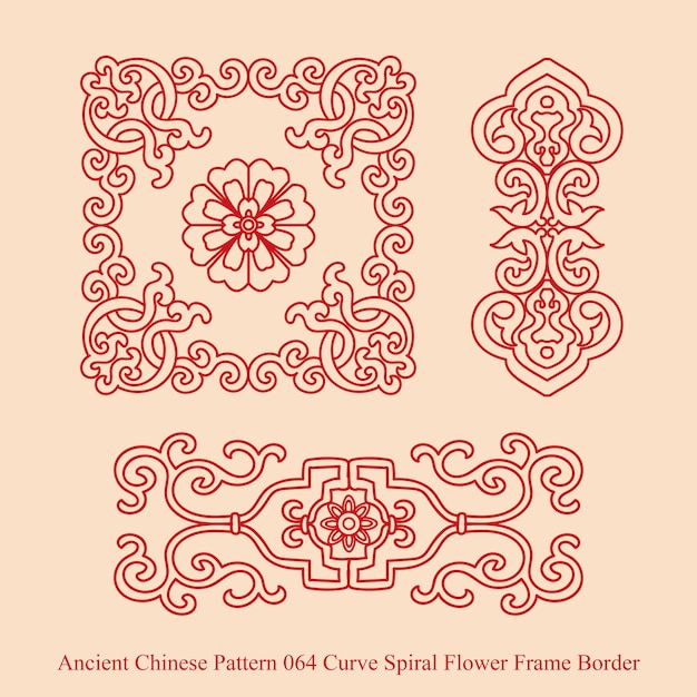 Ancient chinese pattern of curve spiral flower frame border