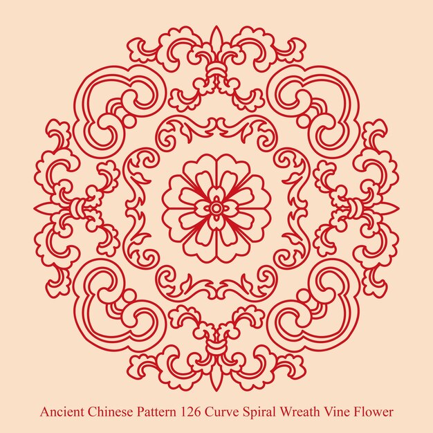 Vector ancient chinese pattern of curve spiral wreath vine flower