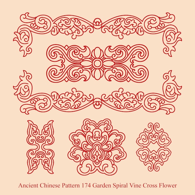 Ancient chinese pattern of garden spiral vine cross flower