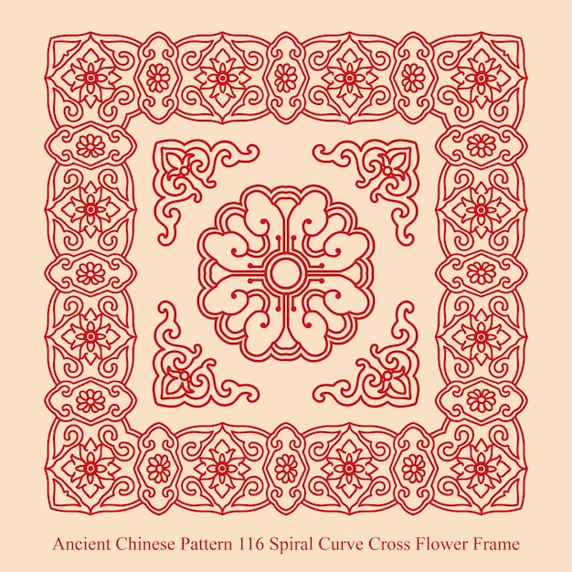 スパイラルカーブの古代中国パターンクロスフラワーフレーム