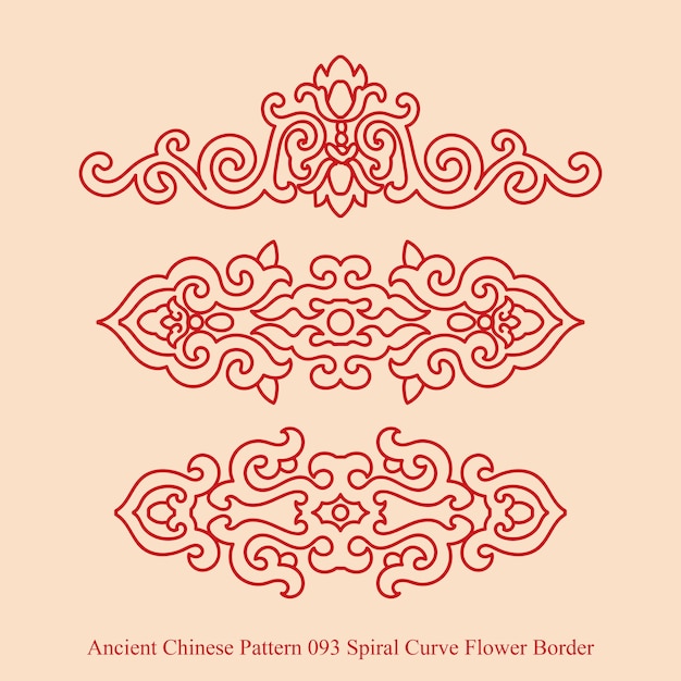 Ancient chinese pattern of spiral curve flower border