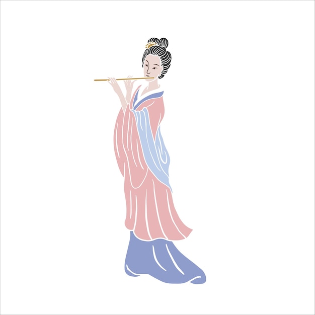 Ancient Chinese woman and man ink vector