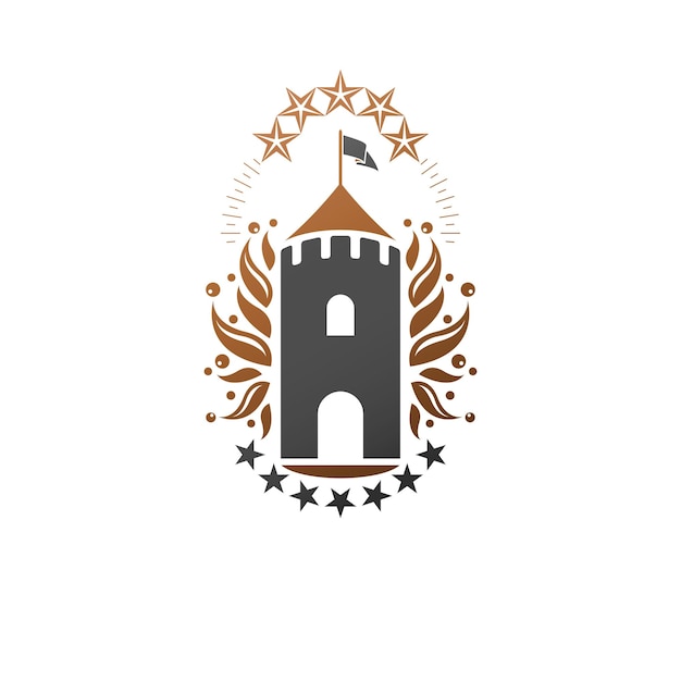 Emblema dell'antica cittadella. elemento di design vettoriale araldico. etichetta in stile retrò, logo araldico. logotipo antico su sfondo bianco isolato.