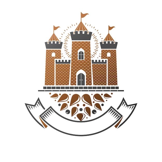 Ancient citadel emblem. heraldic vector design element. retro style label, heraldry logo. antique logotype on isolated white background.