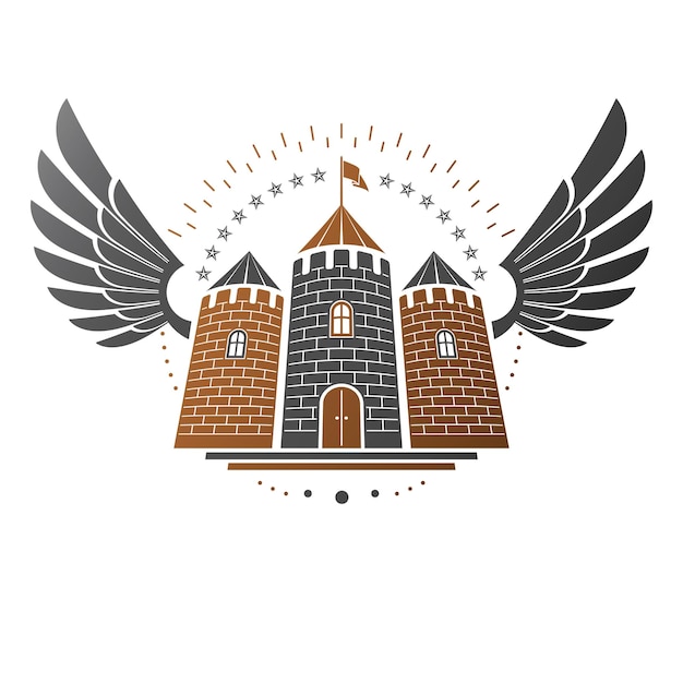 Ancient Citadel emblem. Heraldic vector design element. Retro style label, heraldry logo. Ornate logotype on isolated white background.