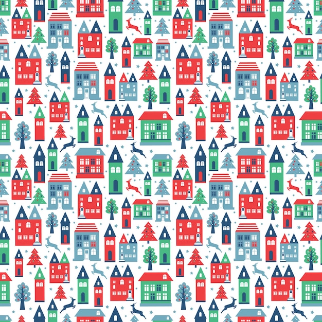 Ancient city seamless color pattern with old buildings for wallpaper or background design on white.