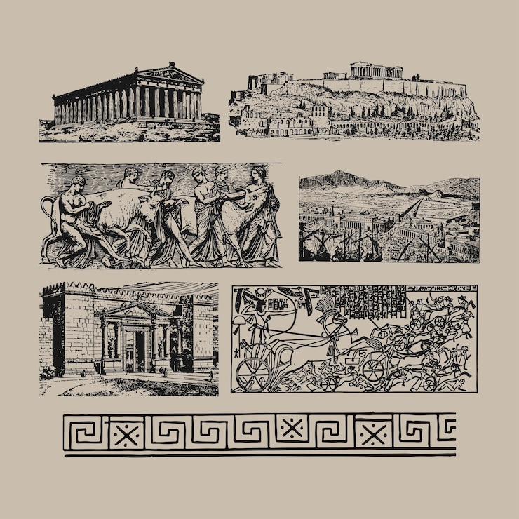 Vector ancient culture greek roman buildings architectural museum temple illustrationvector