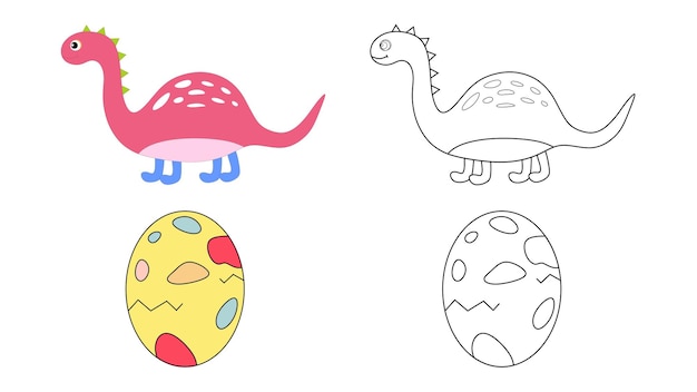 古代の恐竜と卵のぬりえ