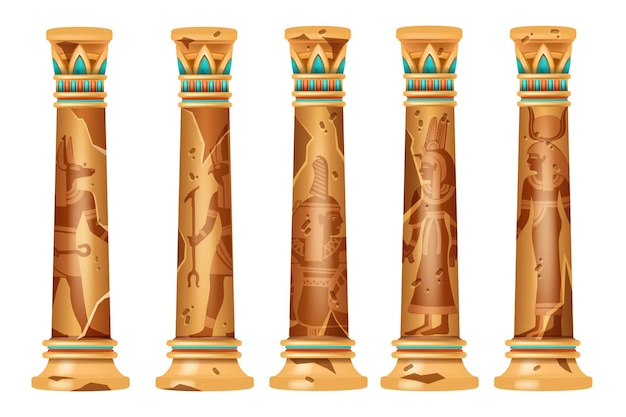 Vector ancient egypt column set vector old stone pillar collection antique temple object god silhouette