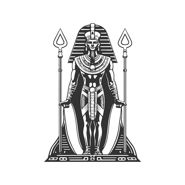 Древний Египет в костюме, винтажный логотип, художественная концепция черно-белого цвета, ручная иллюстрация