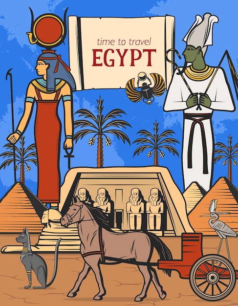 Ancient egyptian gods sphynx pyramids and temple