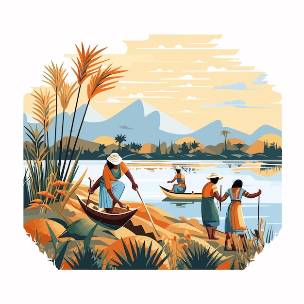 Vector ancient_egyptian_peasants_harvest_on_the_nile