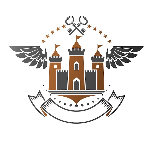 Эмблема древнего форта. Геральдический герб декоративный логотип изолированные векторные иллюстрации. Античный логотип в старом стиле на белом фоне.