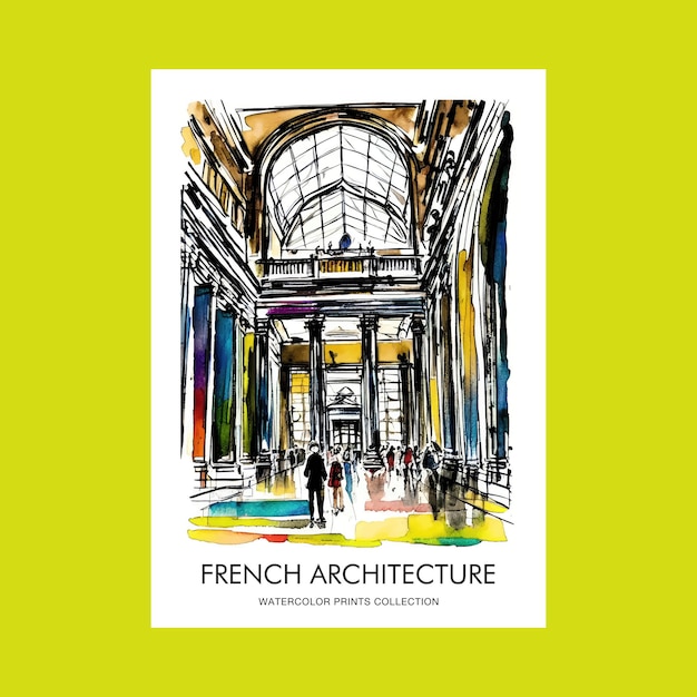 고대 프랑스 건축 벡터 포스터 인쇄