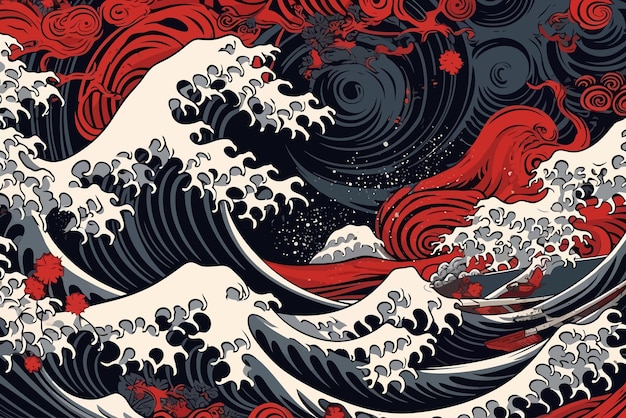 Vector an ancient great japanese wave illustrationtraditional oriental minimalistic japanese style vector illustration