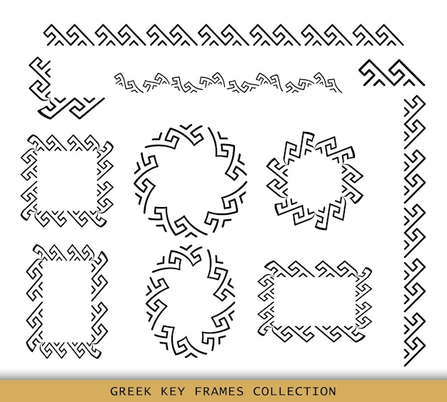 Vector ancient greek black frames patterns collection set of antique borders from greece