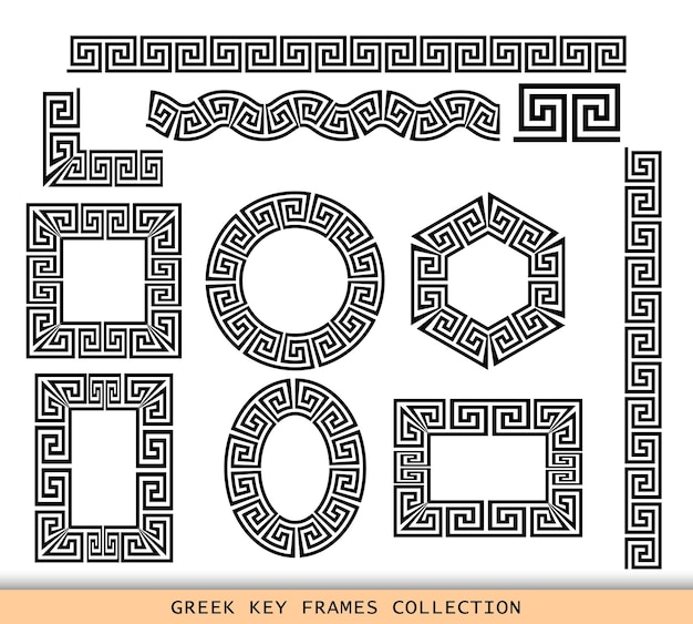 Ancient Greek black frames patterns collection set of antique borders from Greece