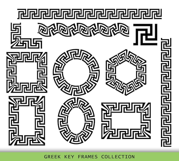 Ancient greek black frames patterns collection set of antique borders from greece