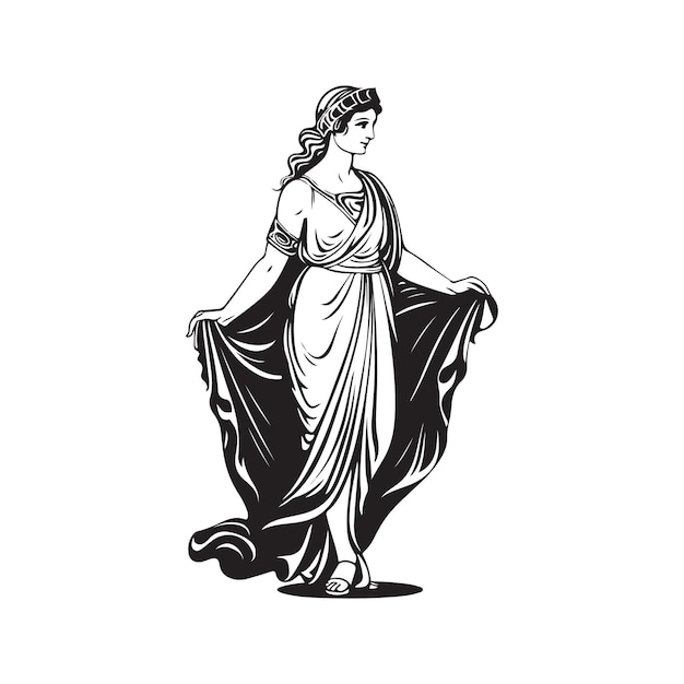 Ancient greek figure vintage logo concept black and white color hand drawn illustration