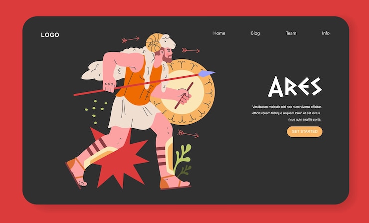 Vector ancient greek gods concept a dynamic illustration of ares the olympian god of war poised with a