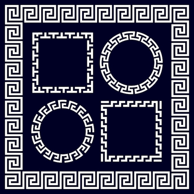 Ancient greek round and rectangular border frames