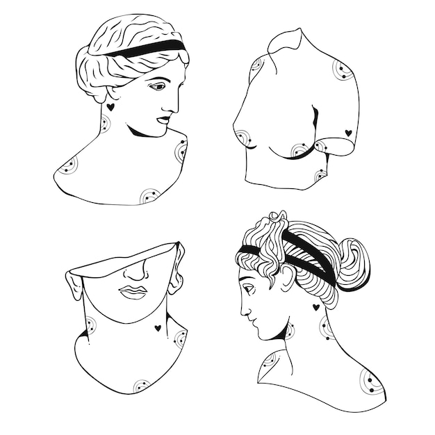 Ancient greek sculptures in a line a style ideal for stickers prints cards packaging vector