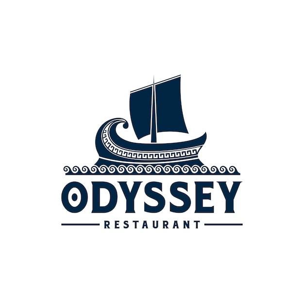 Ancient Greek ship logo inspiration wave sailing restaurant