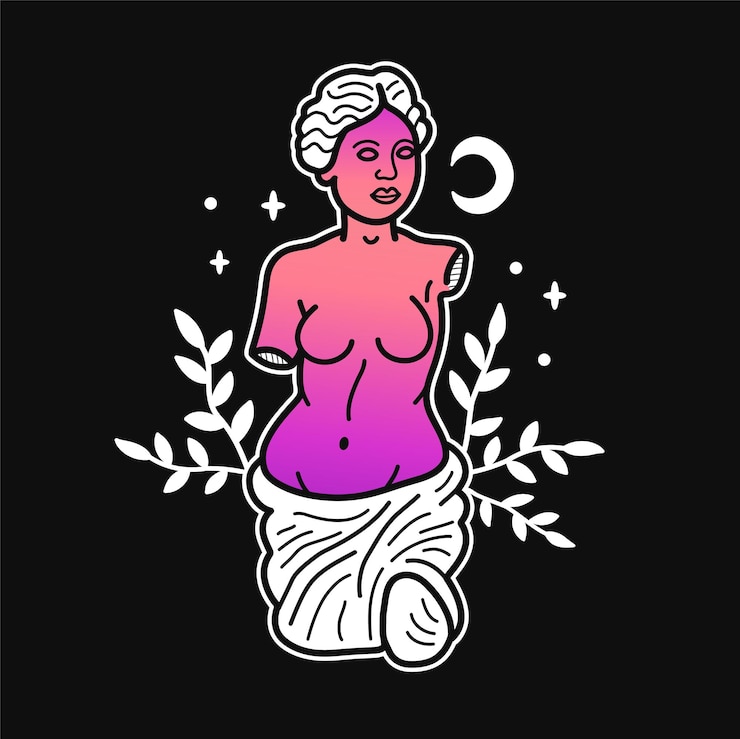 Vector ancient greek venus gradient statue t-shirt print. vector hand drawn doodle line cartoon character illustration. venera, venus greek, smile greece statue print for t-shirt, poster, card concept
