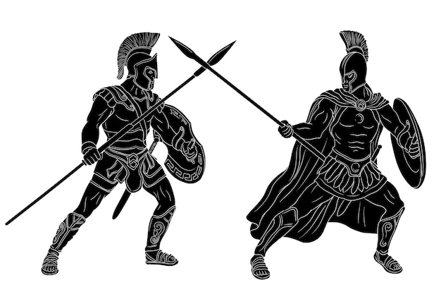 Vector an ancient greek warrior and a roman legionnaire in armor