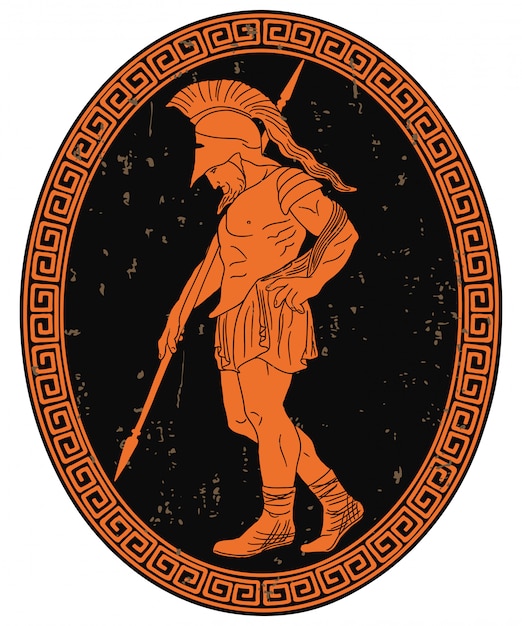 Vector ancient greek warrior with a spear in his hand is leaves the battlefield.