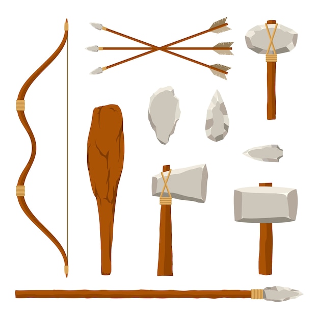 Ancient hunting tools set illustration