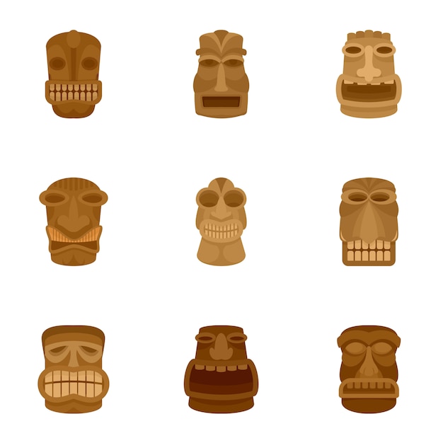 Ancient idol icon set, flat style