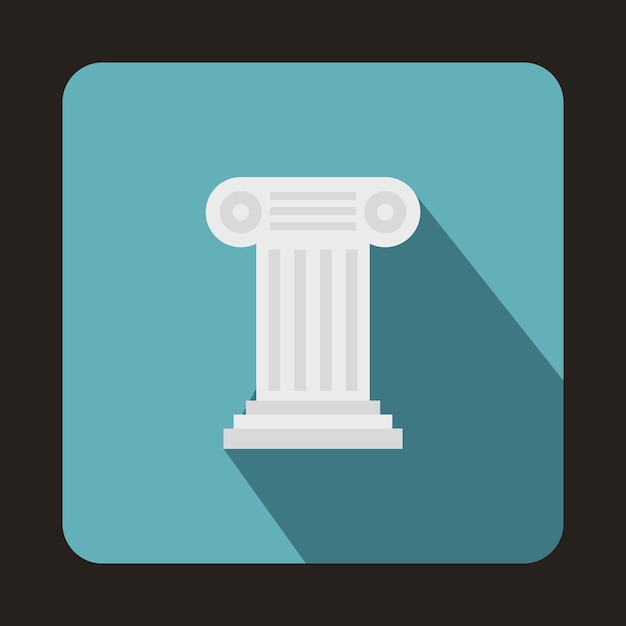 Ancient Ionic pillar icon in flat style on a baby blue background