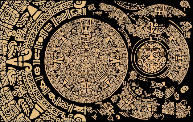 Vettore calendario maya antico disegno astratto con un antico ornamento maya