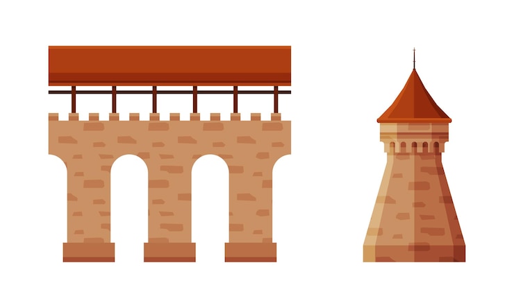 Vector ancient medieval castle or fortress wall element vector set