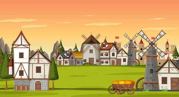 Vector ancient medieval village background